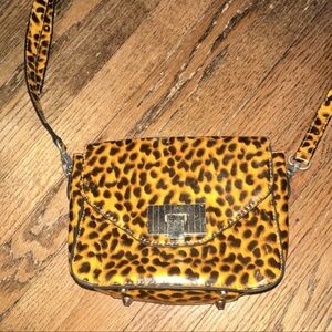Leopard Print Shoulder Bag Metal Hardware Turn Lock Closure Women